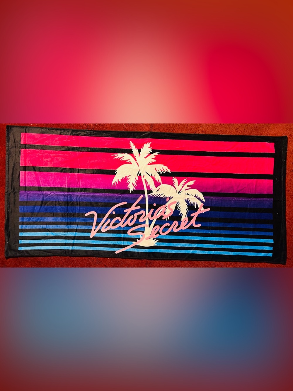 Victoria’s Secret Retro Palm Tree Striped Beach Towel